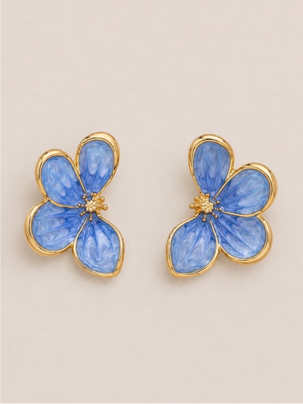 New! Blue Hand Painted Flower Post Earrings NWOT
